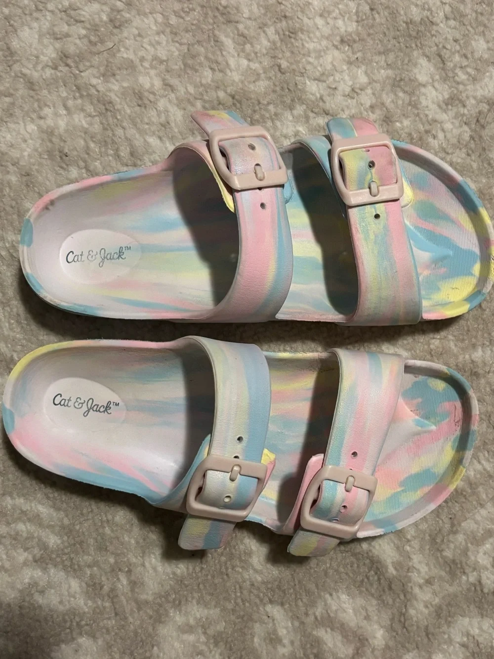 Cat & Jack Kids' Pastel Tie-Dye Double-Buckle Sandals - Pink/Blue/Yellow Size 1